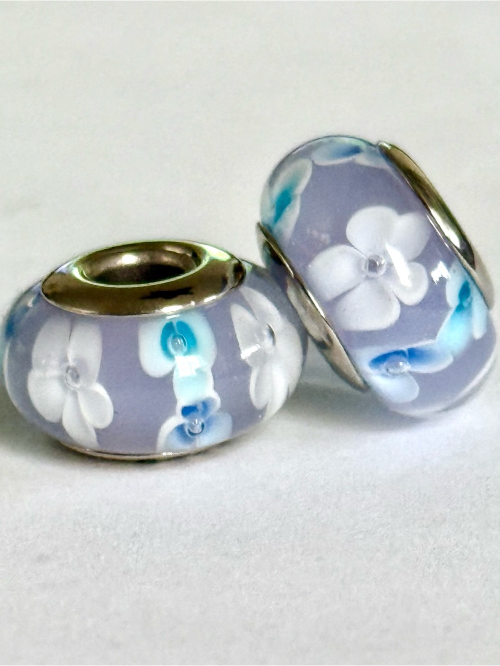Blue Floral Murano Charms set with Flowers’s details fit Pandora bracelets